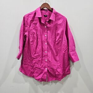 Talbots Womens Wrinkle Resistant Button Up Shirt PXL Pink Barbiecore Colorful